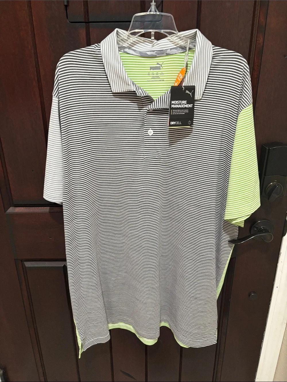 Puma Men’s Striped Polo Shirt - Neon Green & Gray XXL NWT